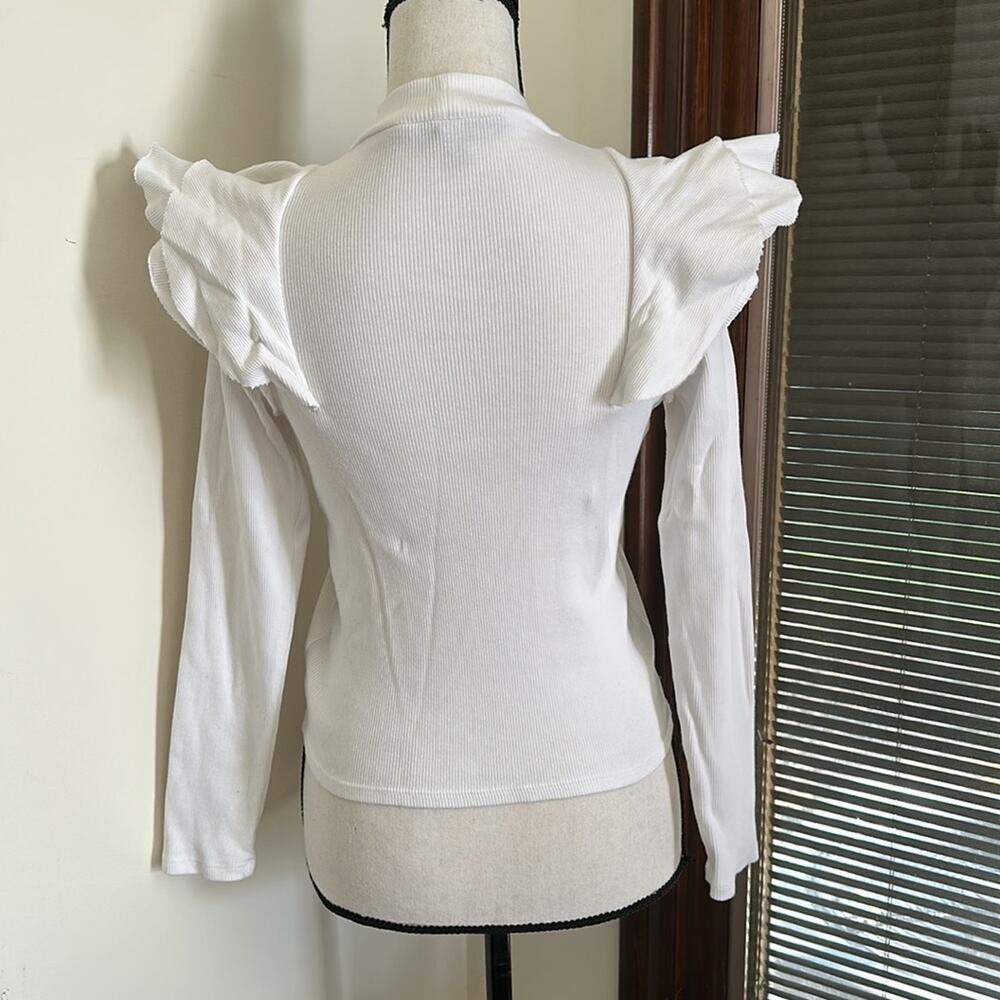 Veronica Beard | Ruffle Ribbed Knit Sweater Top Size S - Picture 8 of 14